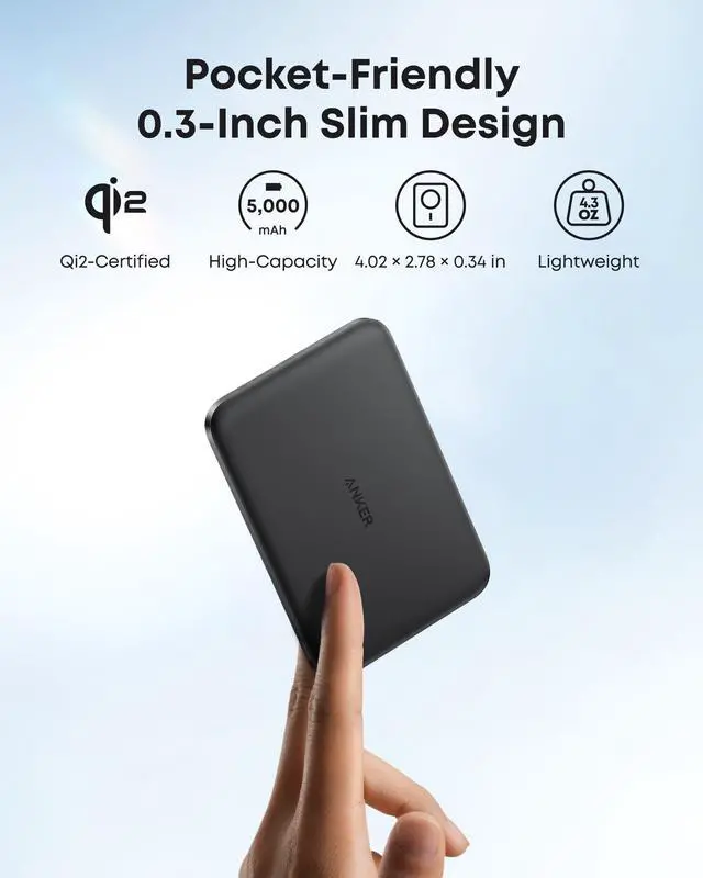 Alt view image 3 of 7 - Nano Power Bank, Ultra-Slim Battery Pack, Qi2 Certified 15W Max Ultra-Fast MagSafe-Compatible Portable Charger, Ergonomic Design, for iPhone 16/15/14/13/12 Series Only