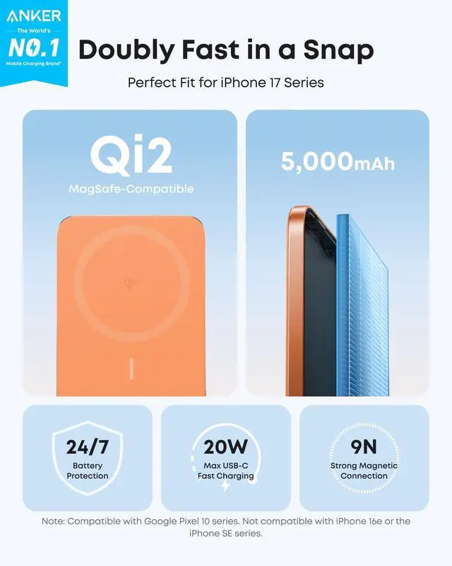 Alt view image 2 of 6 - Nano Magnetic Power Bank, 5,000mAh Qi2-Certified 15W Portable Charger