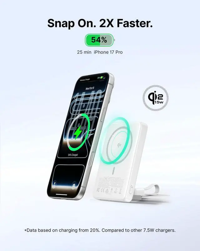 Alt view image 3 of 7 - for MagSafe Qi2 15W Portable Charger, Slimmest 10000mAh Power Bank