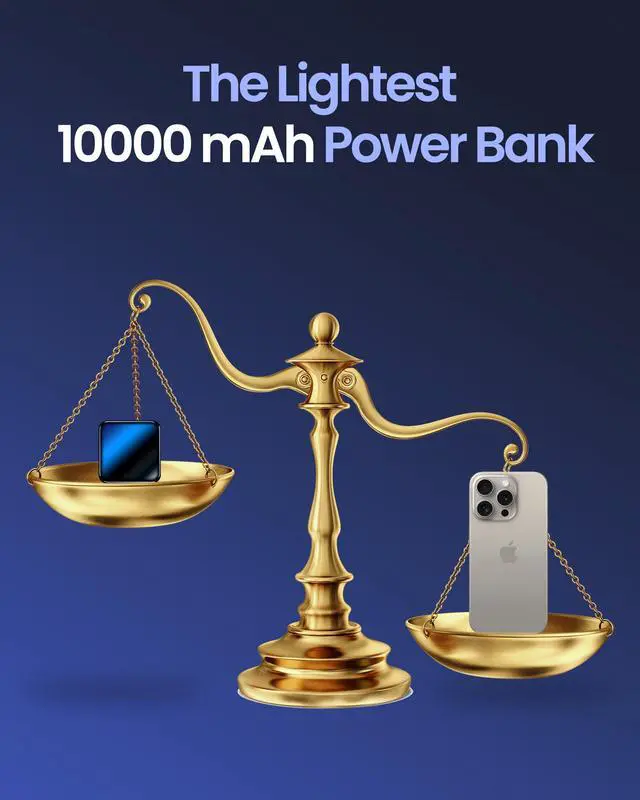 Alt view image 3 of 7 - 10000mAh Small Power BankFast Charge Mini Portable Charger, USB C Input/Output with External Battery Pack, Smart LED DisplaySuitable for iPhone, Samsung, iPad and Tablets.