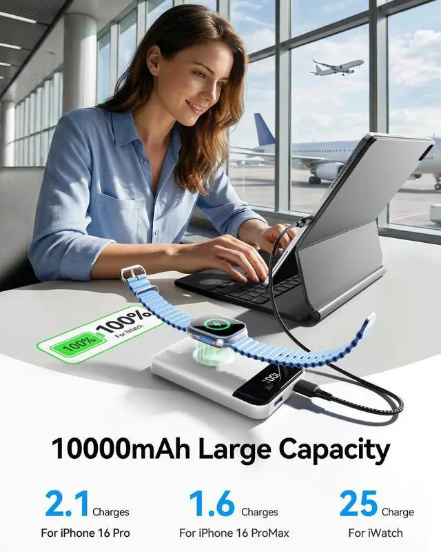 Alt view image 5 of 7 - for Magsafe Portable Charger, 10000mAh USB-C 22.5W Power Bank, Pearl White