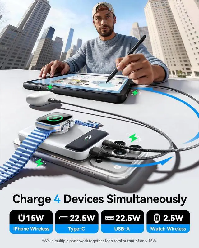 Alt view image 7 of 7 - for Magsafe Portable Charger, 10000mAh USB-C 22.5W Power Bank, Pearl White