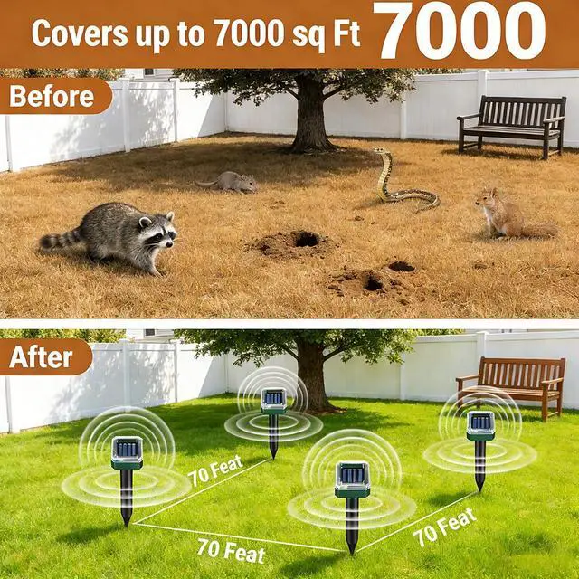 Alt view image 3 of 7 - Mole Repellent for Lawns 10 Pack, Solar Powered Mole Repeller Ultrasonic Gopher Repellent, Outdoor Waterproof Vole Vibration Stakes,Sonic Gopher Deterrent Yard for Rodent Groundhog Snake Chipmunk