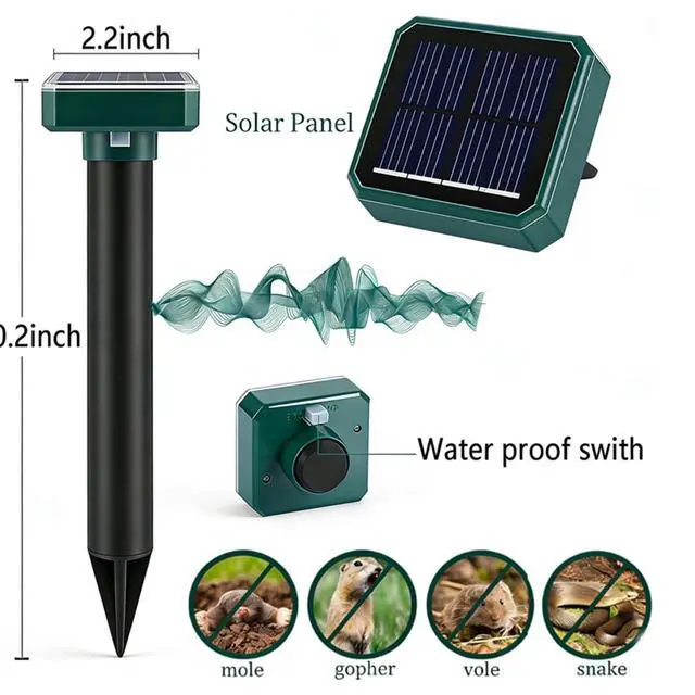 Alt view image 4 of 7 - Mole Repellent for Lawns 10 Pack, Solar Powered Mole Repeller Ultrasonic Gopher Repellent, Outdoor Waterproof Vole Vibration Stakes,Sonic Gopher Deterrent Yard for Rodent Groundhog Snake Chipmunk
