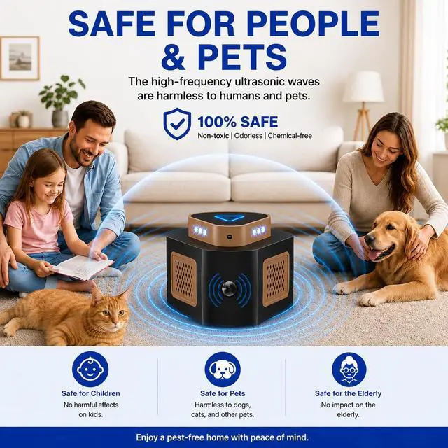 Alt view image 3 of 7 - Mouse Repellent Ultrasonic Plug in, Ultrasonic Pest Repeller Indoor, 360° Ultrasonic Rodent Repeller with 4-Modes & LED Strobe Light for Home, Attic, Basement, Garage and Warehouse