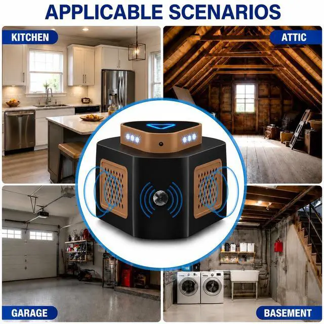 Alt view image 5 of 7 - Mouse Repellent Ultrasonic Plug in, Ultrasonic Pest Repeller Indoor, 360° Ultrasonic Rodent Repeller with 4-Modes & LED Strobe Light for Home, Attic, Basement, Garage and Warehouse