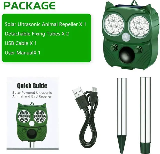 Alt view image 6 of 7 - Solar Animal Repeller, Ultrasonic Repellent, Motion Detection, LED Flashing Light, Dog, Cat Repellent, Squirrel, Raccoon, Skunk, Rabbit, Rodent, Fox, Deer, etc.
