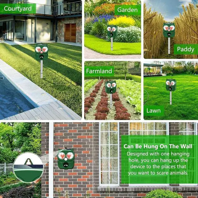 Alt view image 7 of 7 - Solar Animal Repeller, Ultrasonic Repellent, Motion Detection, LED Flashing Light, Dog, Cat Repellent, Squirrel, Raccoon, Skunk, Rabbit, Rodent, Fox, Deer, etc.