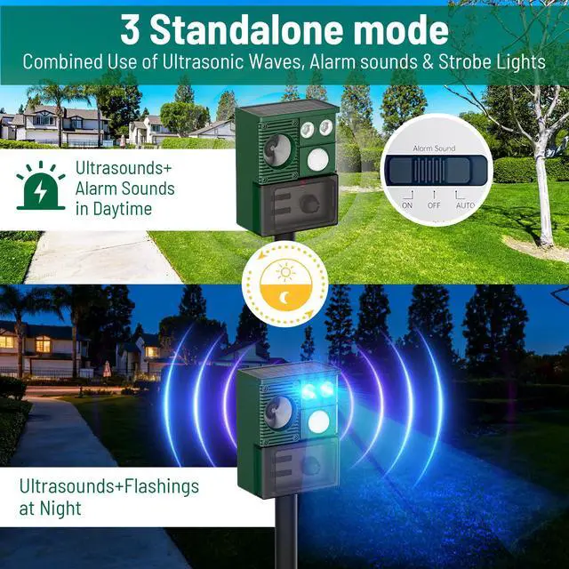 Alt view image 3 of 7 - 2-Pack Solar Animal Repeller Outdoor, Motion Activated Yard Guard Ultrasonic Deer Repellent Devices for Rabbits, Raccoons & Squirrels, Flashing Light & IP44 Waterproof Garden Animal Control