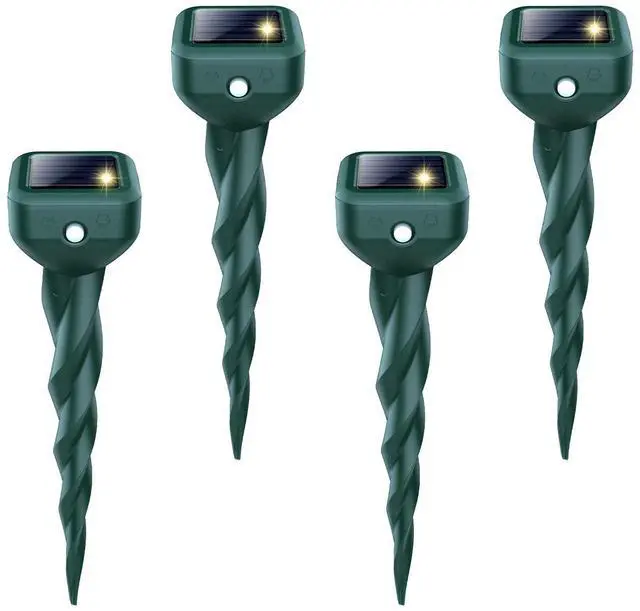 Main image of Mole Repellent Solar Powered, 4 Pack Snake & Skunk Repellent for Yard, IP 65 Waterproof Ultrasonic Deterrent Stakes, Get Rid of Rabbit, Gopher, Vole, Chipmunk, Deer, Groundhog for Lawns Garden