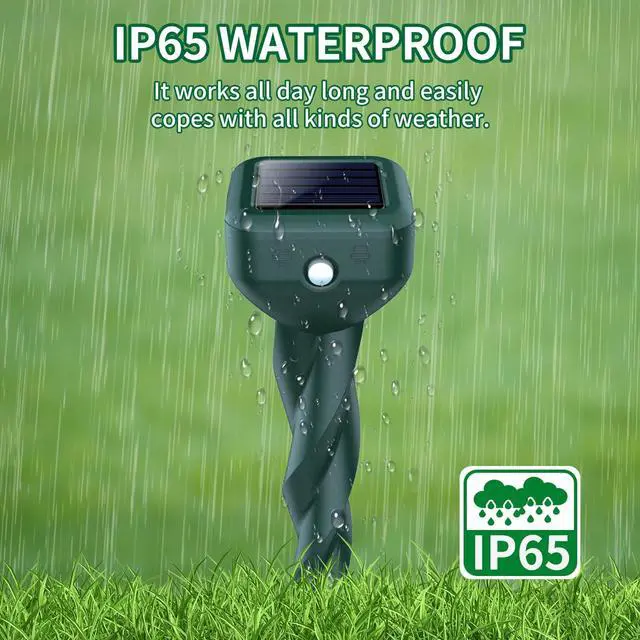Alt view image 4 of 7 - Mole Repellent Solar Powered, 4 Pack Snake & Skunk Repellent for Yard, IP 65 Waterproof Ultrasonic Deterrent Stakes, Get Rid of Rabbit, Gopher, Vole, Chipmunk, Deer, Groundhog for Lawns Garden