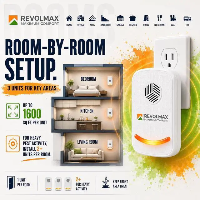 Alt view image 5 of 7 - RX-78, Ultrasonic Pest Control Repeller - Electronic & Ultrasound, Indoor Plug-in Repellent - Get rid of - Rodents, Mice, Squirrels, Bats, Insects, Bed Bugs, Ants, Fleas, Spiders, Roaches (6Pack)