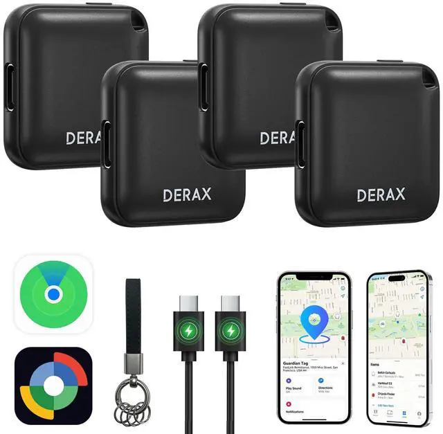 Main image of Air Tracker (iOS and Android) 4-Pack Rechargeable Android Tracker Tag Bluetooth Item Finder, Compatible with Apple Find My & Google Find Hub for Keys Wallet Luggage and More, Black