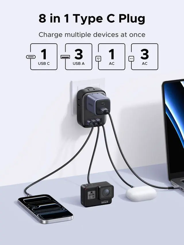 Alt view image 3 of 7 - 20W 8-Port European Travel Plug Adapter GaN
