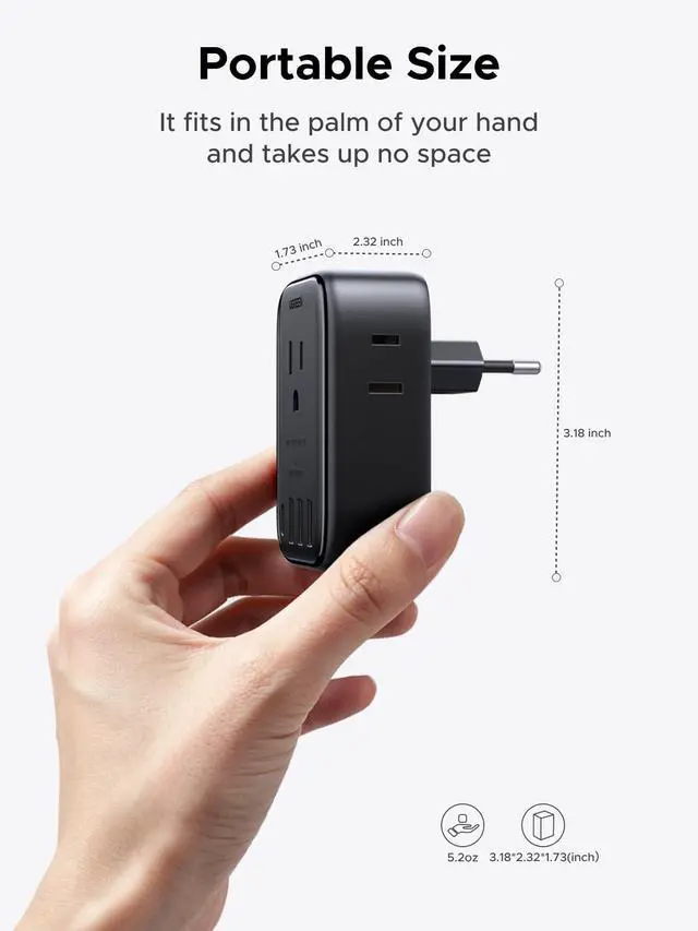 Alt view image 7 of 7 - 20W 8-Port European Travel Plug Adapter GaN