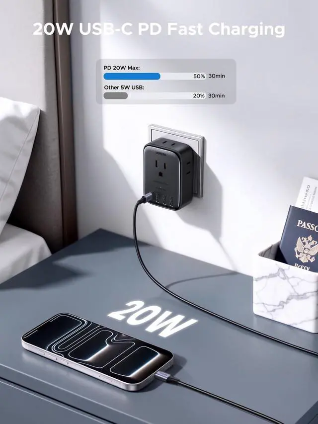 Alt view image 4 of 7 - 20W 8-Port European Travel Plug Adapter GaN