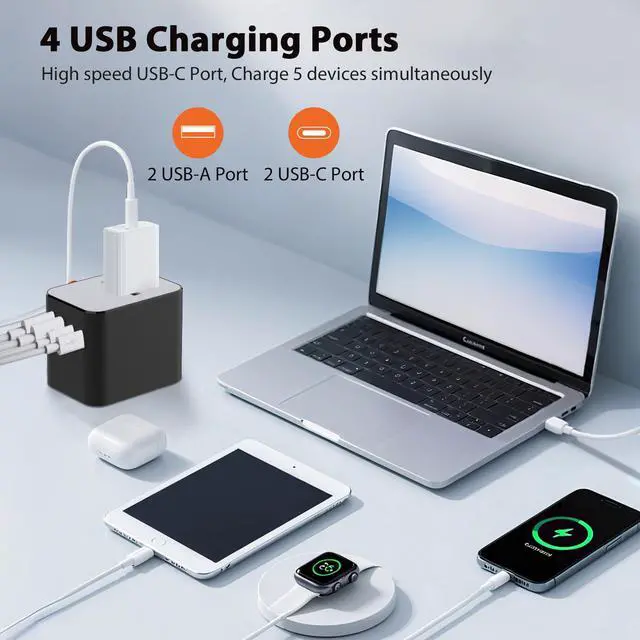 Alt view image 3 of 6 - European Travel Plug Adapter, Universal Travel Adapter with PD Fast Charging, 5-Port (1 AC/2 USB-A/2 USB-C) International Power Adapter with Fuse Surge Protection for US EU UK AU - White