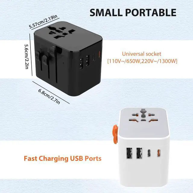 Alt view image 6 of 6 - European Travel Plug Adapter, Universal Travel Adapter with PD Fast Charging, 5-Port (1 AC/2 USB-A/2 USB-C) International Power Adapter with Fuse Surge Protection for US EU UK AU - White