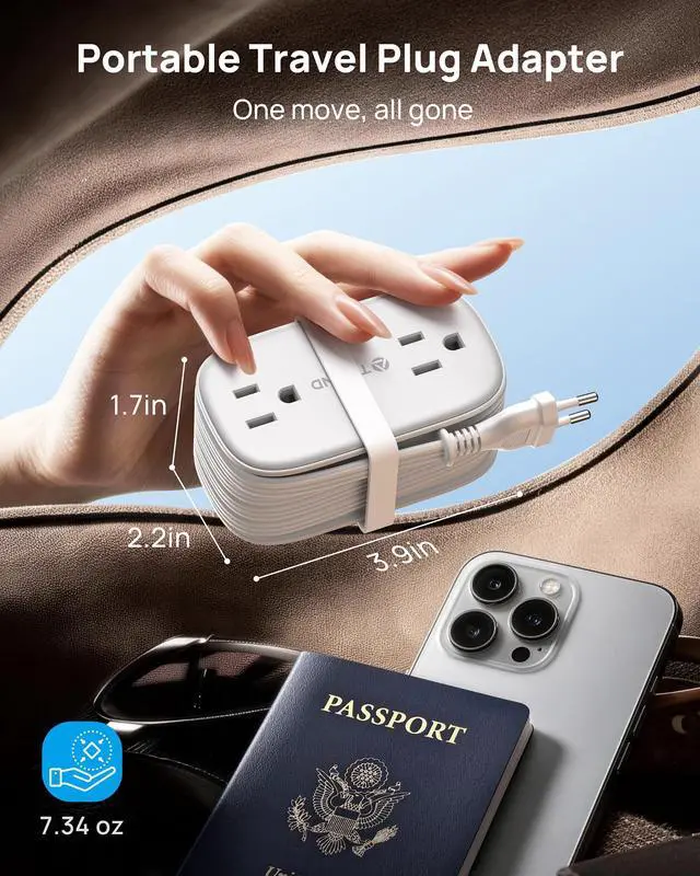 Alt view image 3 of 7 - European Travel Plug Adapter with 4 AC Outlets and 2 PD 20W USB C