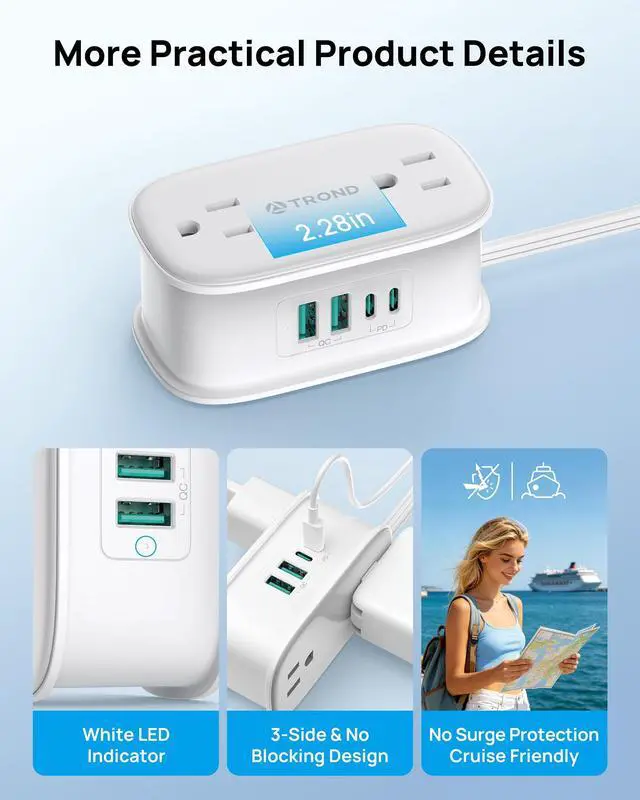 Alt view image 7 of 7 - European Travel Plug Adapter with 4 AC Outlets and 2 PD 20W USB C