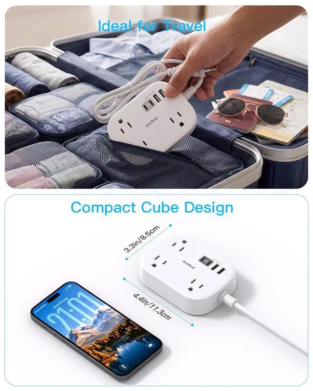 Alt view image 7 of 7 - European Travel Plug Adapter with 3Ft Extension Cord, US to Europe