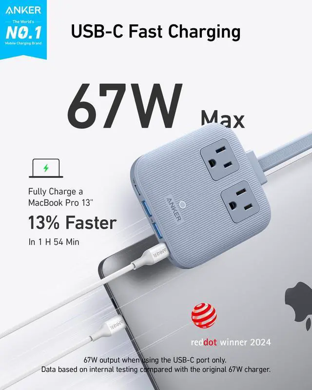 Alt view image 2 of 6 - Travel Power Strip, Anker Nano 67W Max 6-in-1 USB C Charger, 2 USB C