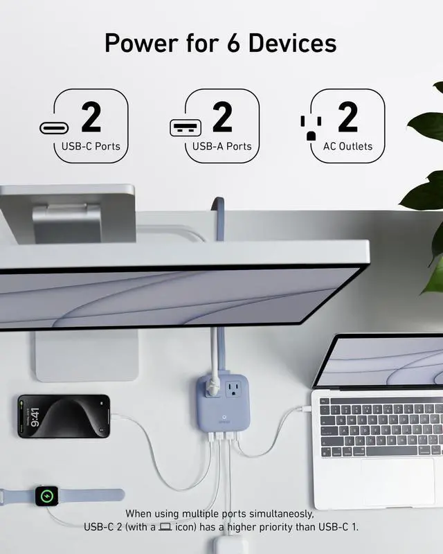 Alt view image 4 of 6 - Travel Power Strip, Anker Nano 67W Max 6-in-1 USB C Charger, 2 USB C