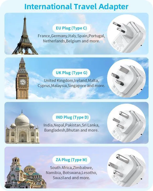 Alt view image 2 of 7 - Travel Adapter Set with Type G/C/M/D Detachable Plug