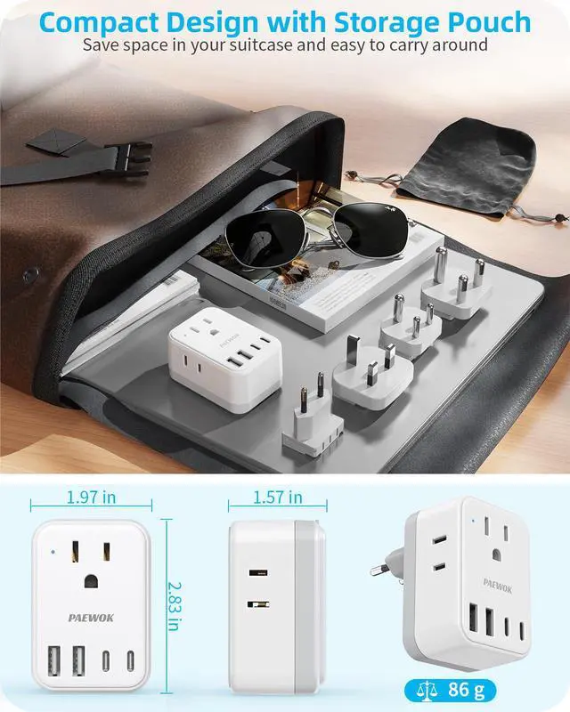 Alt view image 5 of 7 - Travel Adapter Set with Type G/C/M/D Detachable Plug
