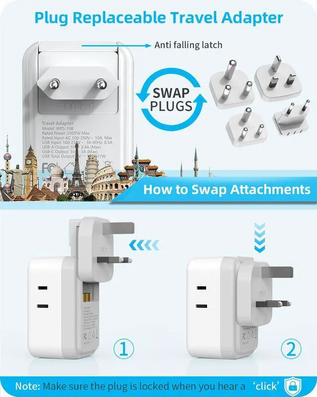 Alt view image 6 of 7 - Travel Adapter Set with Type G/C/M/D Detachable Plug