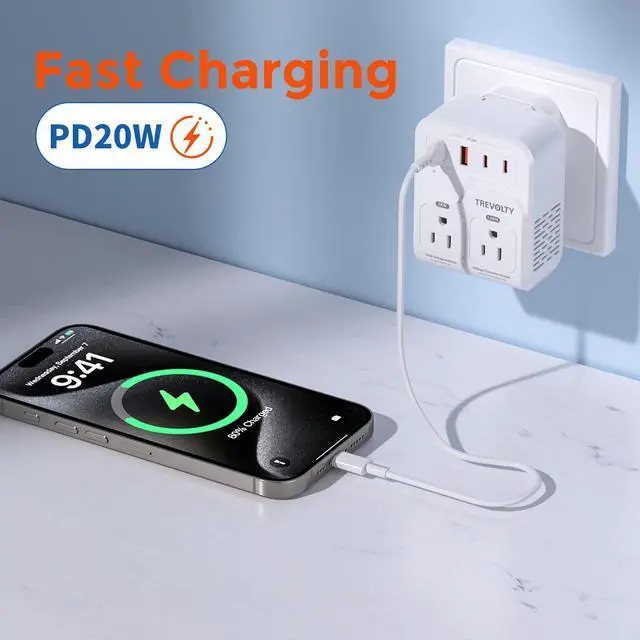 Alt view image 5 of 7 - 2000W Voltage Converter US to Europe for Hair Dryers, 7-in-1 220V to 110V Converter for European Travel with 3 AC/2 USBA/2 USBC Ports (PD20W), Universal Travel Adapter with Type C G Plug (White)
