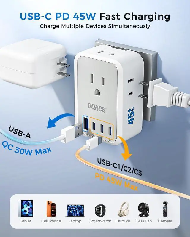 Alt view image 3 of 7 - 45W European Plug Adapter, US to Europe Universal Travel Adapter