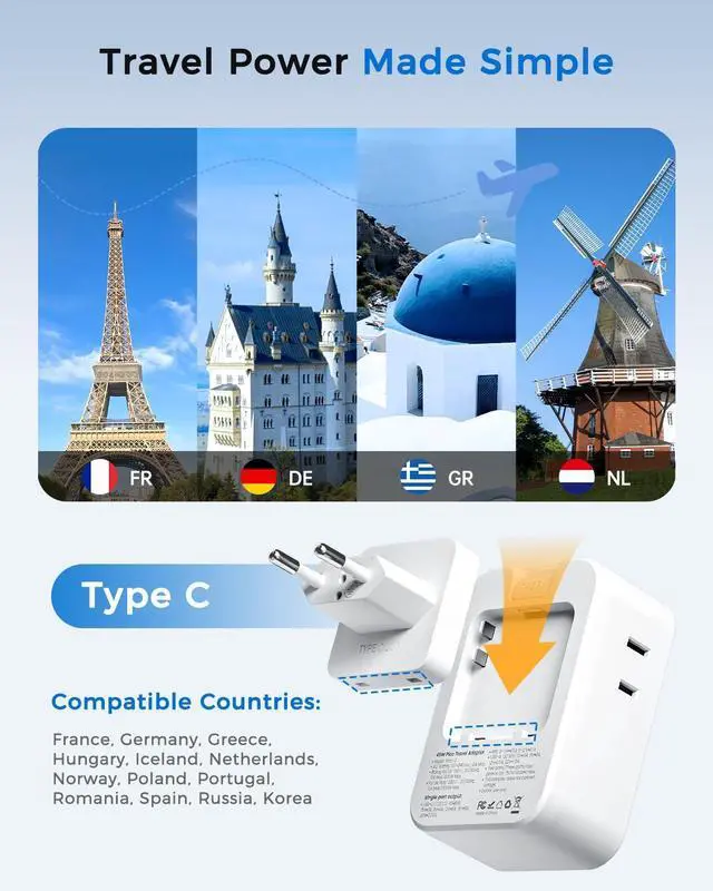 Alt view image 4 of 7 - 45W European Plug Adapter, US to Europe Universal Travel Adapter