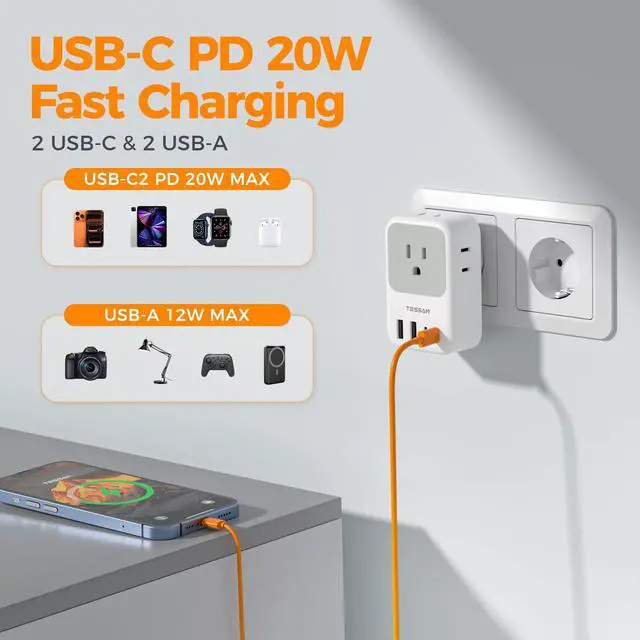 Alt view image 5 of 7 - All European UK Travel Plug Adapter Kit, PD 20W