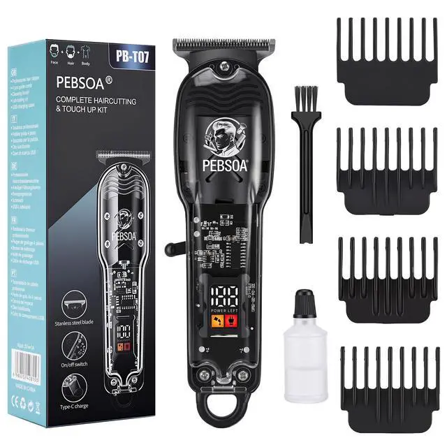 Main image of PB-T07 Cordless Hair Clippers for Men, USB Recharge Barber Hair Cutting Kit with LED Digital Display & 4 Limit Combs&Suitable for Beginners Hair Clippers