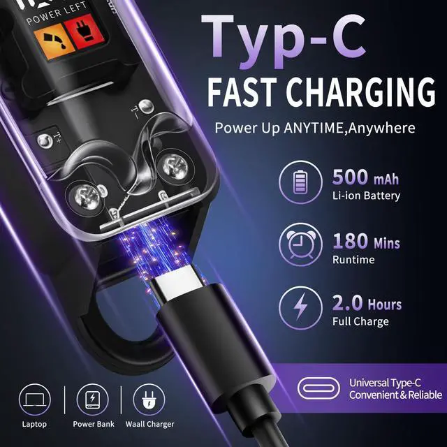 Alt view image 2 of 7 - PB-T07 Cordless Hair Clippers for Men, USB Recharge Barber Hair Cutting Kit with LED Digital Display & 4 Limit Combs&Suitable for Beginners Hair Clippers