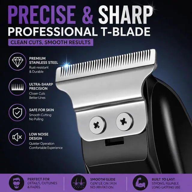 Alt view image 4 of 7 - PB-T07 Cordless Hair Clippers for Men, USB Recharge Barber Hair Cutting Kit with LED Digital Display & 4 Limit Combs&Suitable for Beginners Hair Clippers