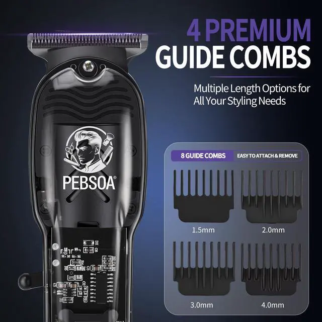 Alt view image 5 of 7 - PB-T07 Cordless Hair Clippers for Men, USB Recharge Barber Hair Cutting Kit with LED Digital Display & 4 Limit Combs&Suitable for Beginners Hair Clippers