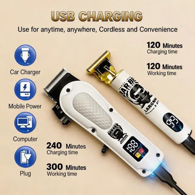 Alt view image 4 of 7 - Hair Clippers for Men, Clippers and Trimmers Set, Barber Clippers, Electric Hair Trimmer with Box, Gifts for Men (White-2in1)