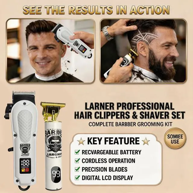Alt view image 5 of 7 - Hair Clippers for Men, Clippers and Trimmers Set, Barber Clippers, Electric Hair Trimmer with Box, Gifts for Men (White-2in1)