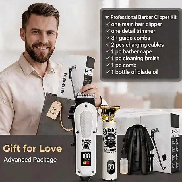 Alt view image 6 of 7 - Hair Clippers for Men, Clippers and Trimmers Set, Barber Clippers, Electric Hair Trimmer with Box, Gifts for Men (White-2in1)
