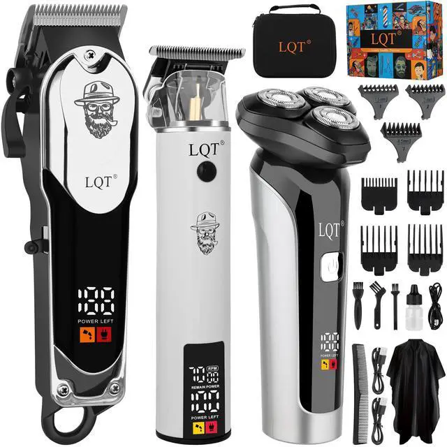 Main image of Professional Barber Kit for Men, Cordless Hair Clipper, Trimmer & Rotary Shaver Set with LED Display, USB-C Rechargeable Battery,Precision Blades,Adjustable Speeds,Low Noise,Grooming Gifts for Men