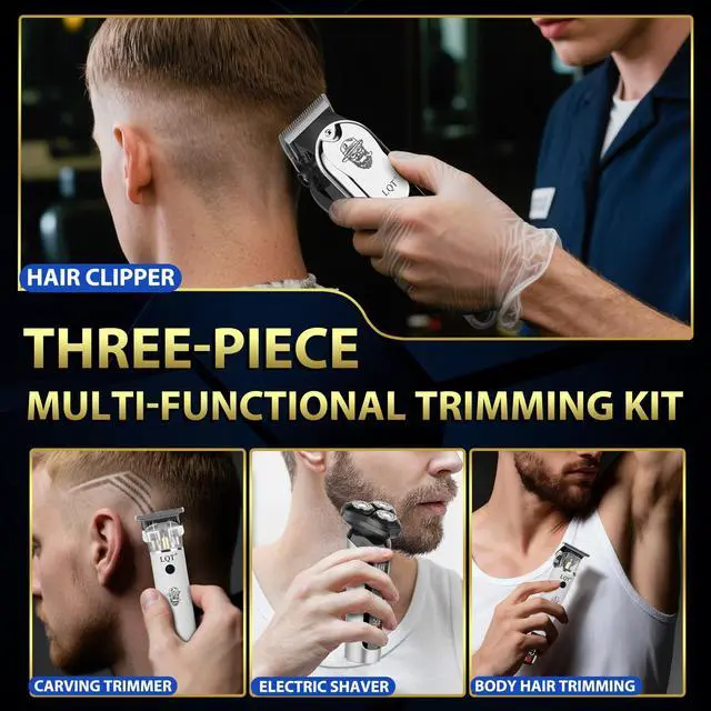 Alt view image 6 of 7 - Professional Barber Kit for Men, Cordless Hair Clipper, Trimmer & Rotary Shaver Set with LED Display, USB-C Rechargeable Battery,Precision Blades,Adjustable Speeds,Low Noise,Grooming Gifts for Men