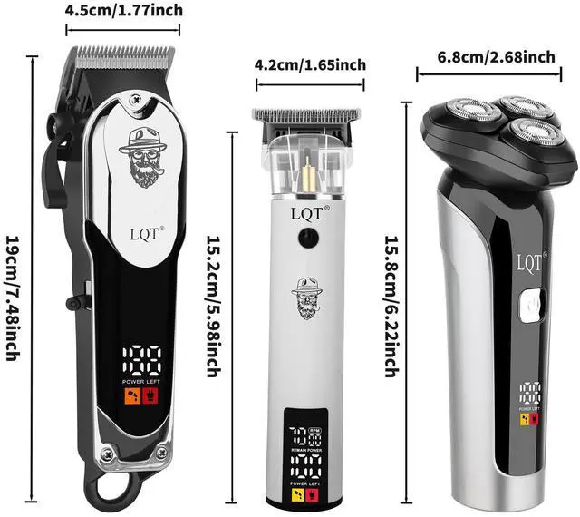 Alt view image 7 of 7 - Professional Barber Kit for Men, Cordless Hair Clipper, Trimmer & Rotary Shaver Set with LED Display, USB-C Rechargeable Battery,Precision Blades,Adjustable Speeds,Low Noise,Grooming Gifts for Men