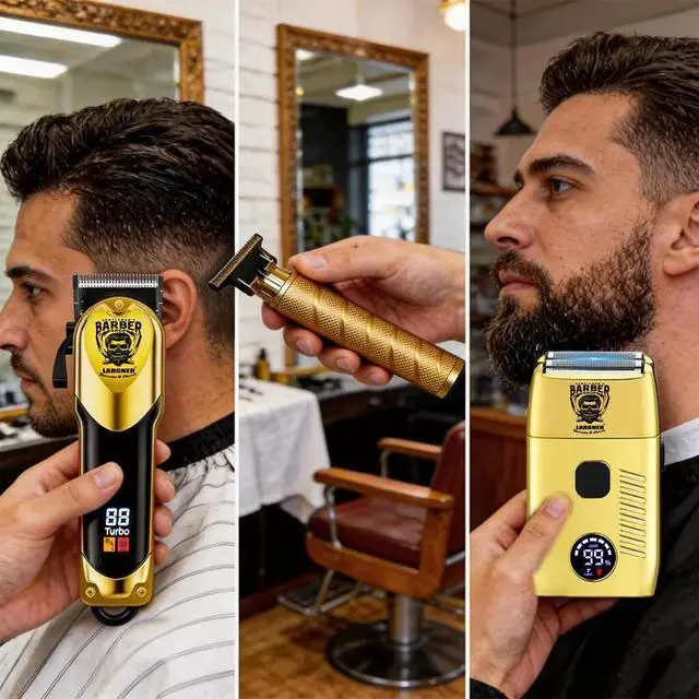 Alt view image 2 of 7 - Hair Clippers for Men Professional, Cordless Beard Trimmer & Electric Razor Shavers for Men, Rechargeable 3 Piece Barber Hair Cutting Kit LED Display Men's Grooming Kit