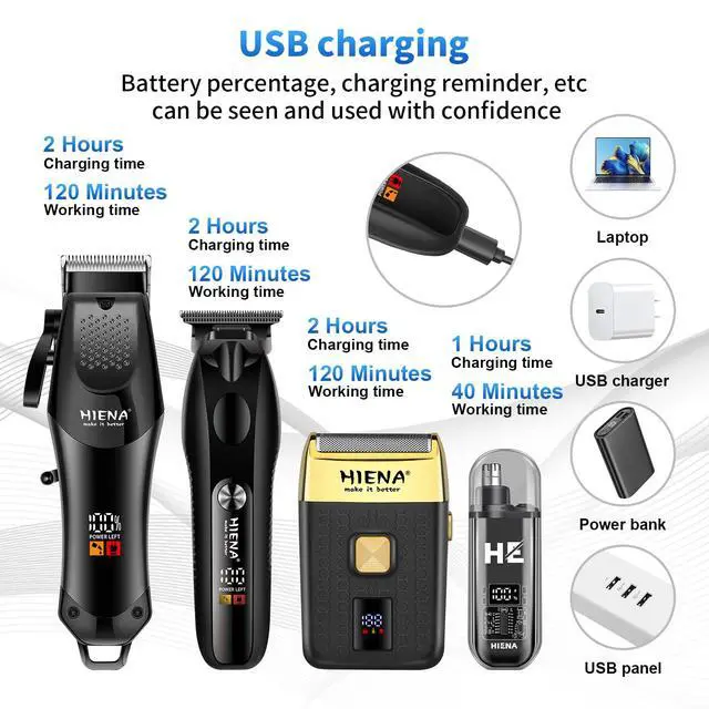 Alt view image 2 of 6 - Professional Hair Clipper Set for Men, Cordless Barber Clippers Set and Trimmer Kit, Foil Shaver & Men's Facial Grooming Tool, USB Rechargeable Electric Beard Trimmer & Nose Hair Trimmer Kit