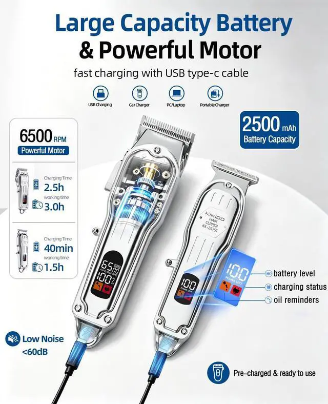 Alt view image 3 of 7 - Cordless Hair Clippers for Men Professional Home Hair Cutting Kit