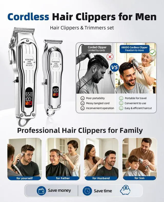 Alt view image 2 of 7 - Cordless Hair Clippers for Men Professional Home Hair Cutting Kit