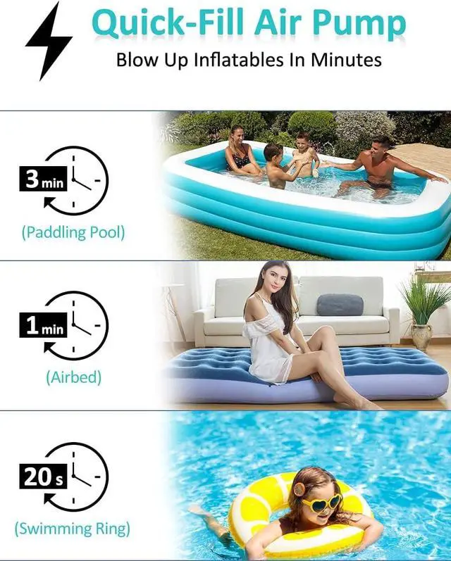 Alt view image 2 of 7 - Electric Air Pump for Inflatables- 2×2000mAH Rechargeable Battery Powered Air Mattress Pump- Cordless Portable Air Pump, Quick-Fill Inflator Pump for Camping Air Mattress Bed, Pool Floats Toys, Boats