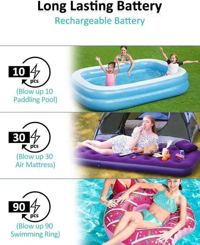 Alt view image 3 of 7 - Electric Air Pump for Inflatables- 2×2000mAH Rechargeable Battery Powered Air Mattress Pump- Cordless Portable Air Pump, Quick-Fill Inflator Pump for Camping Air Mattress Bed, Pool Floats Toys, Boats